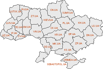 Изображено распределение субдоменов по территории Украины